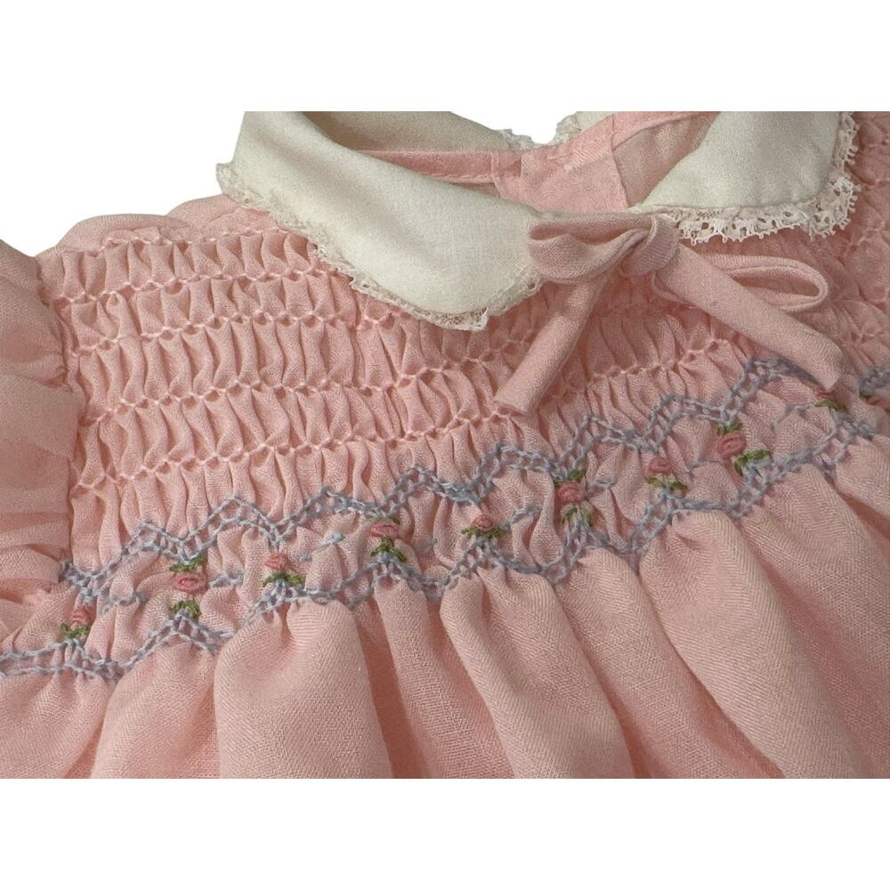 Vintage Handmade Smocked Pink Baby Dress – Heirloom Style – 12M (Fits 12–18M) - Picture 2 of 6